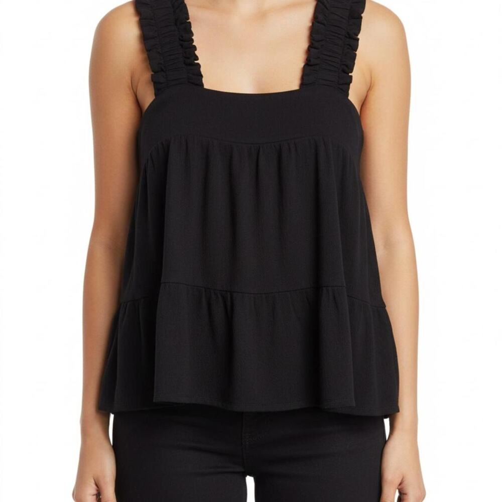 Andree by Unit Black Square Neck Tiered Babydoll Tank Size Small